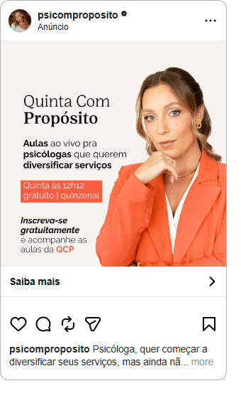 Anúncio Quinta com Propósito, diversificar serviços