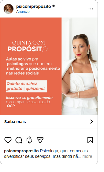 Anúncio Quinta com Propósito, posicionamento nas redes